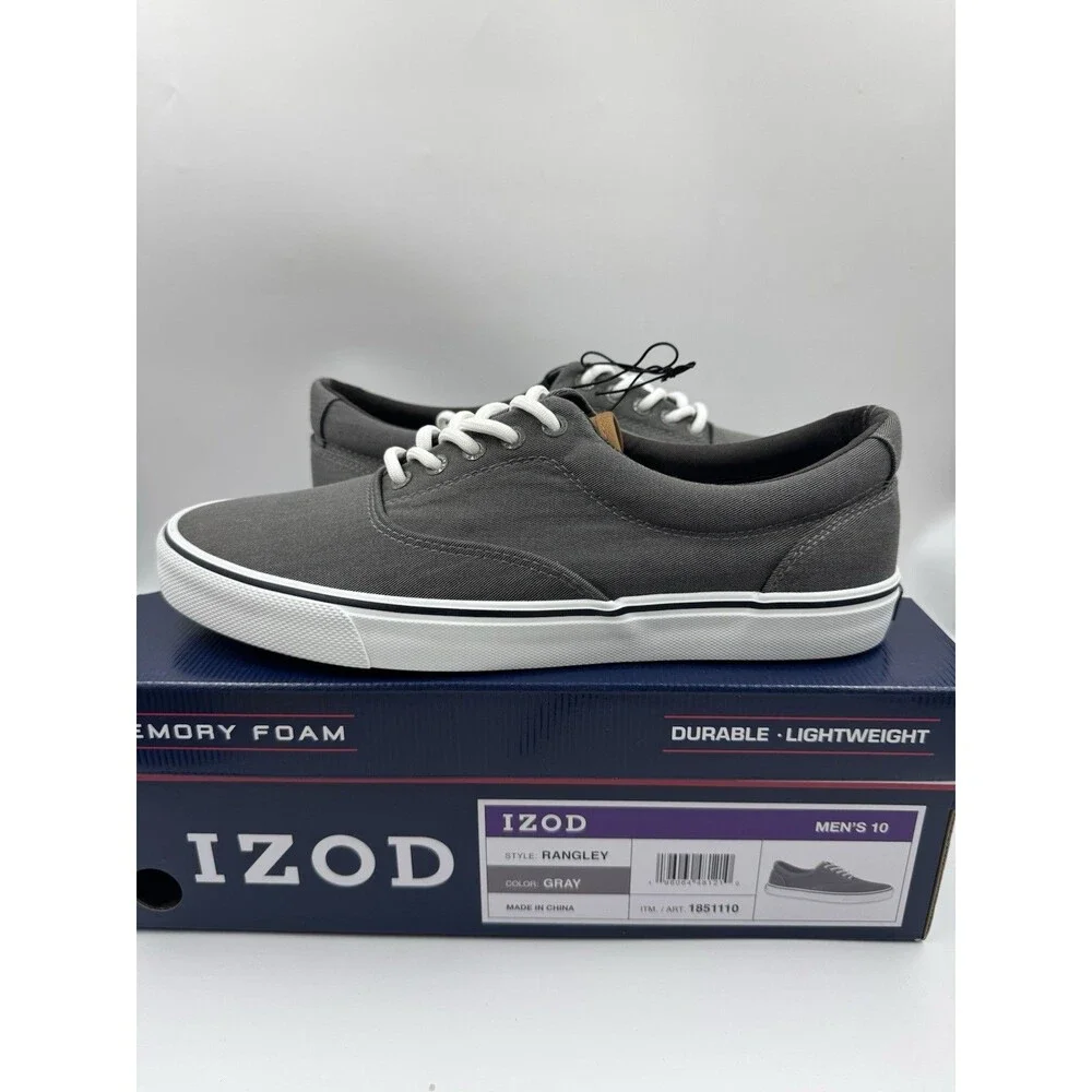Izod Men's Rangley Canvas Memory Foam Gray Lace Up Sneaker Shoes Size 10 New